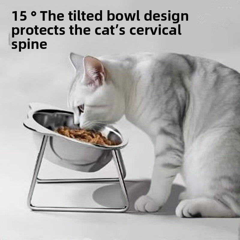 Raised Slanted Stainless Steel Cat Bowl with Anti-Tip Stand for Food and Water