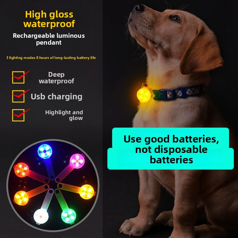 USB rechargeable LED pet collar light pendant glowing, product image 1