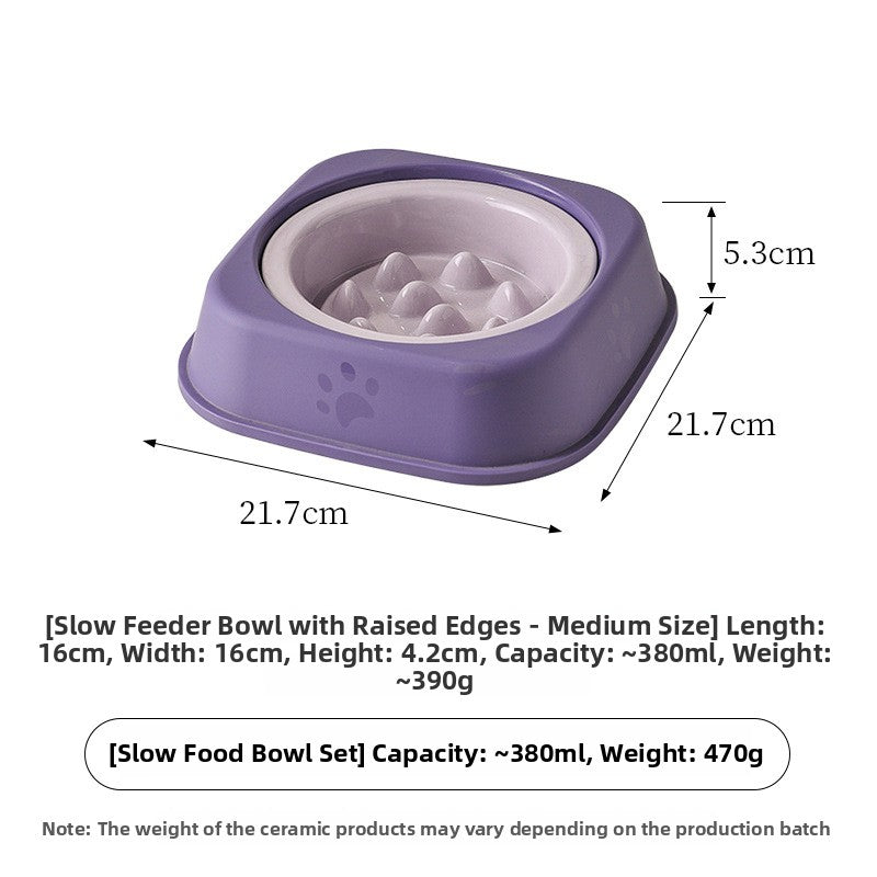 Ceramic Slow Feeder Pet Bowl with Removable Yogurt Box and Non-Slip Base in Seven Colours
