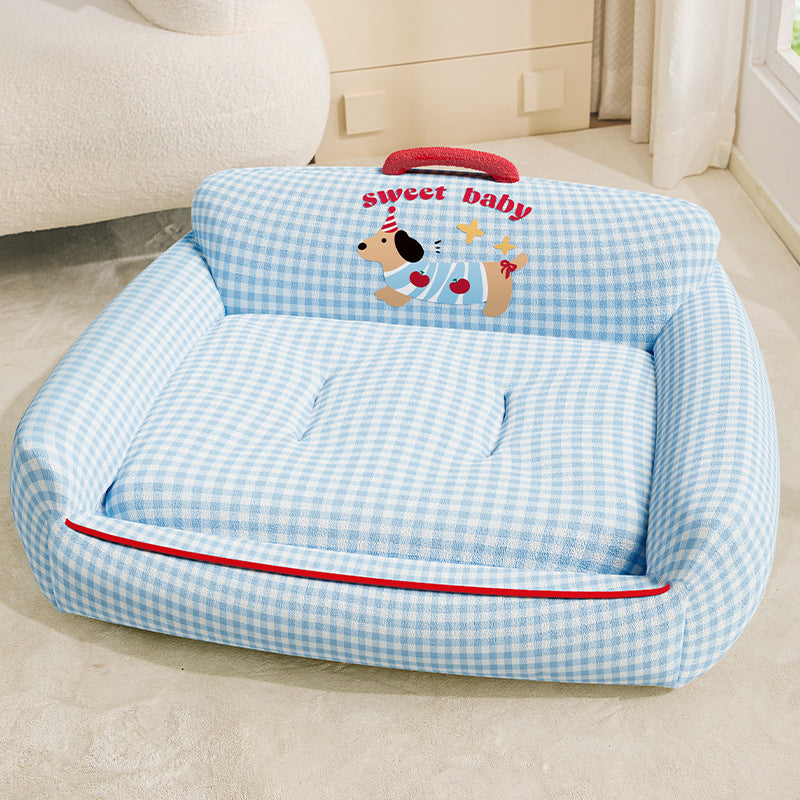 Raised Rim Plush Pet Bed with Blanket Option for Cats and Dogs