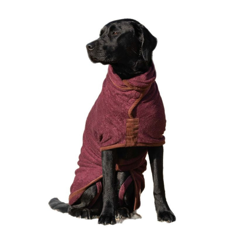 Double layer microfibre bathrobe for dogs and cats in Navy Blue, showing size and shape