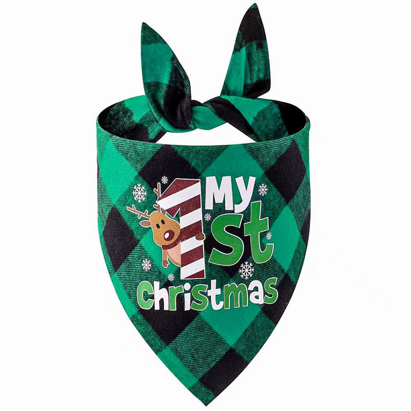 Christmas printed pet bandana for dogs and cats in Green Snowmobile, in a home setting