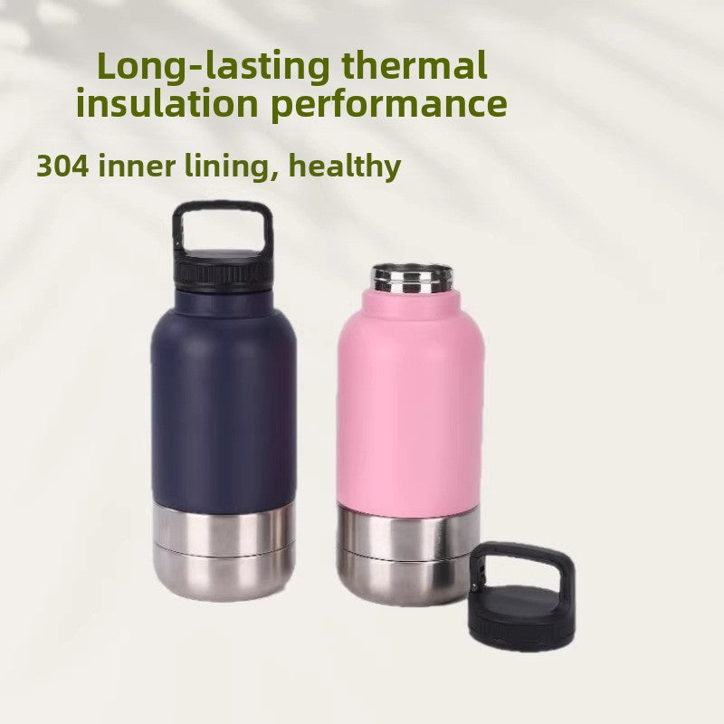 3-in-1 Portable Insulated Pet Water Bottle and Double-Layer Bowl, 32oz Stainless Steel