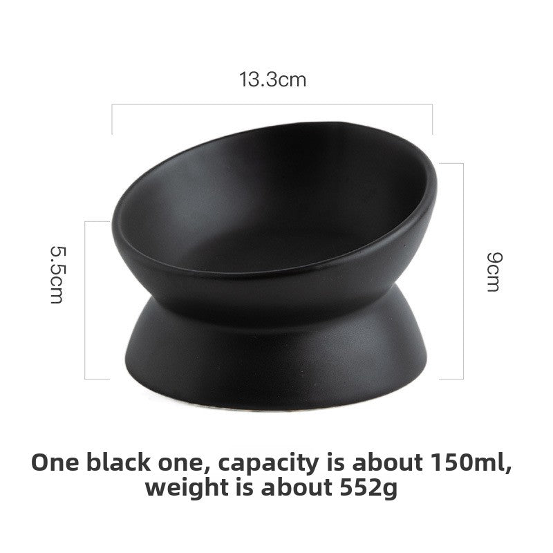 White raised ceramic pet bowl with tilted rim, photo 8
