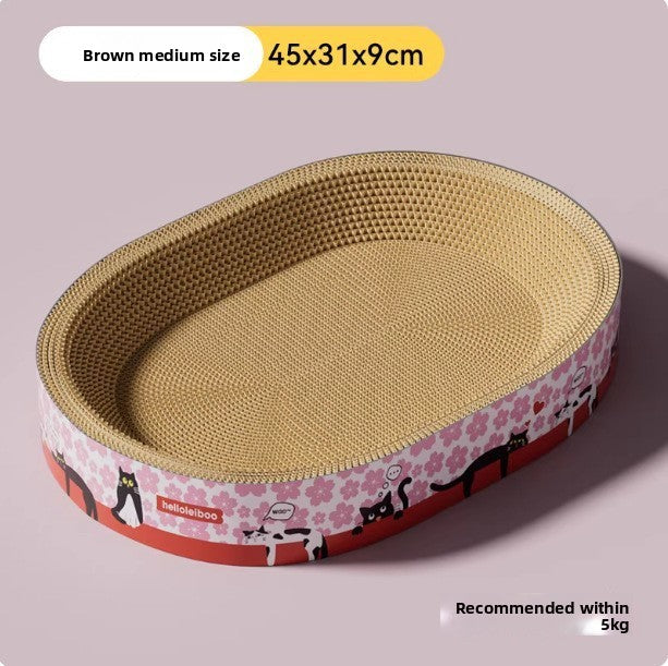 Round corrugated cat scratcher bed lounger with printed design, view 8 of 16