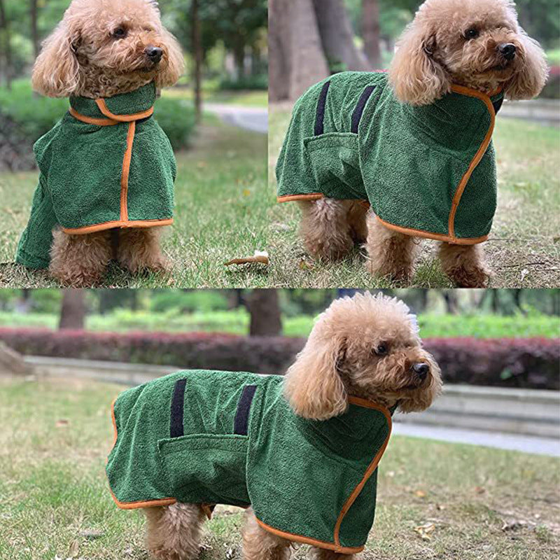 Thick microfibre dog bathrobe with full coverage in Grey, close-up detail
