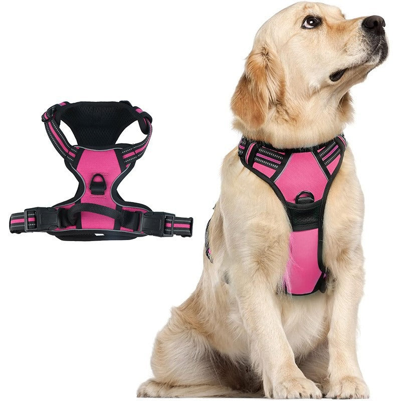 Bright reflective vest dog harness with adjustable straps in orange, view 31