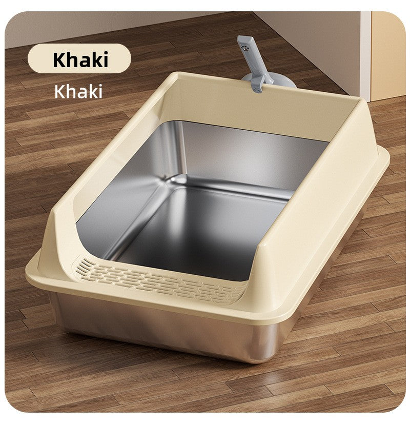 Stainless Steel Top Entry Cat Litter Box with Lid, Semi-Enclosed