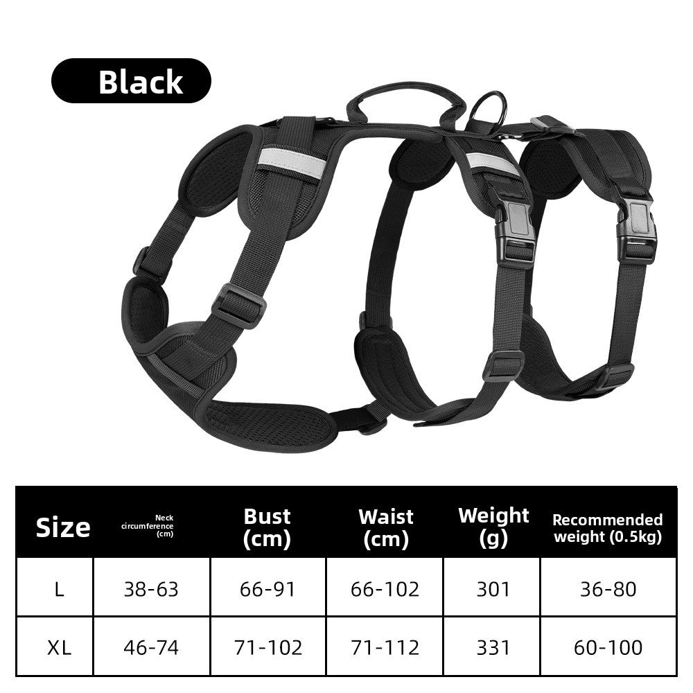 Escape-resistant reflective harness for larger dogs, 2 sizes available