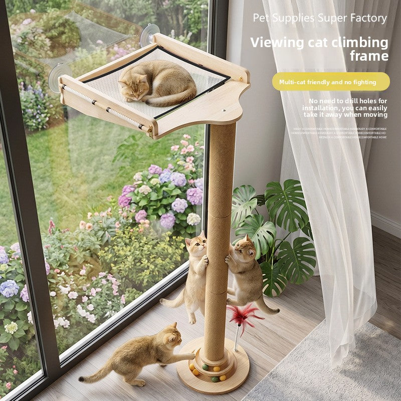 Vertical sisal cat scratching post and climbing frame, main product photo