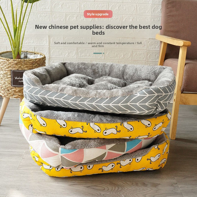 Enclosed kennel style pet bed with blue kitten print and velvet lining, photo 25