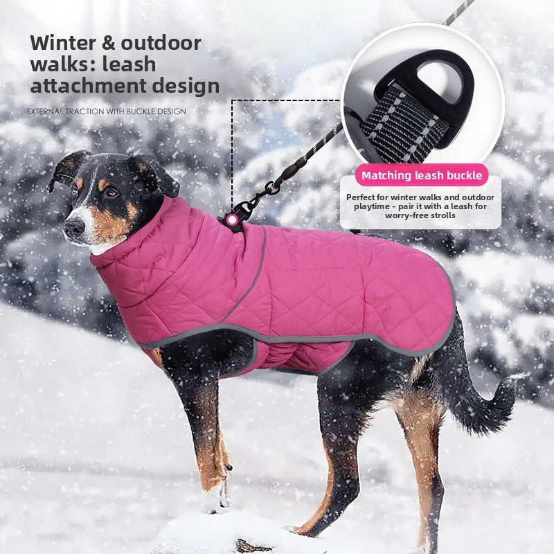 Waterproof padded winter coat for large dogs in Navy Blue, side view