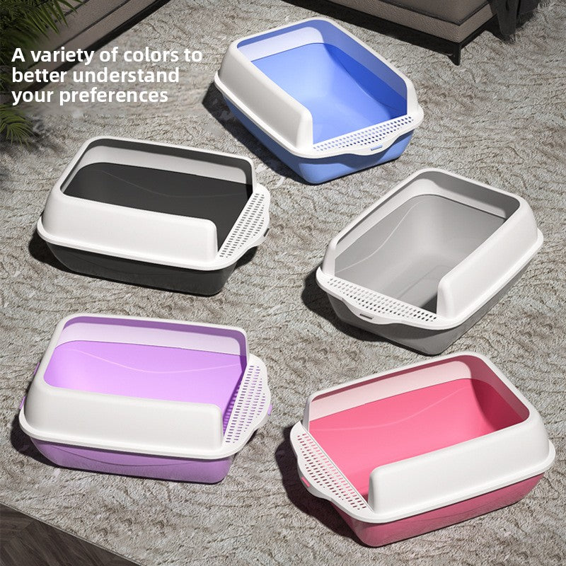 Large Semi-Enclosed Cat Litter Box with Scoop and High Splash Guard