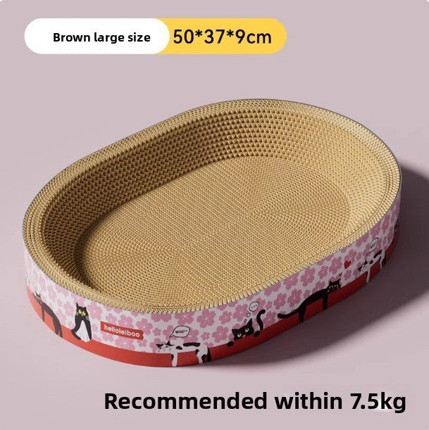 Round corrugated cat scratcher bed lounger with printed design, view 9 of 16