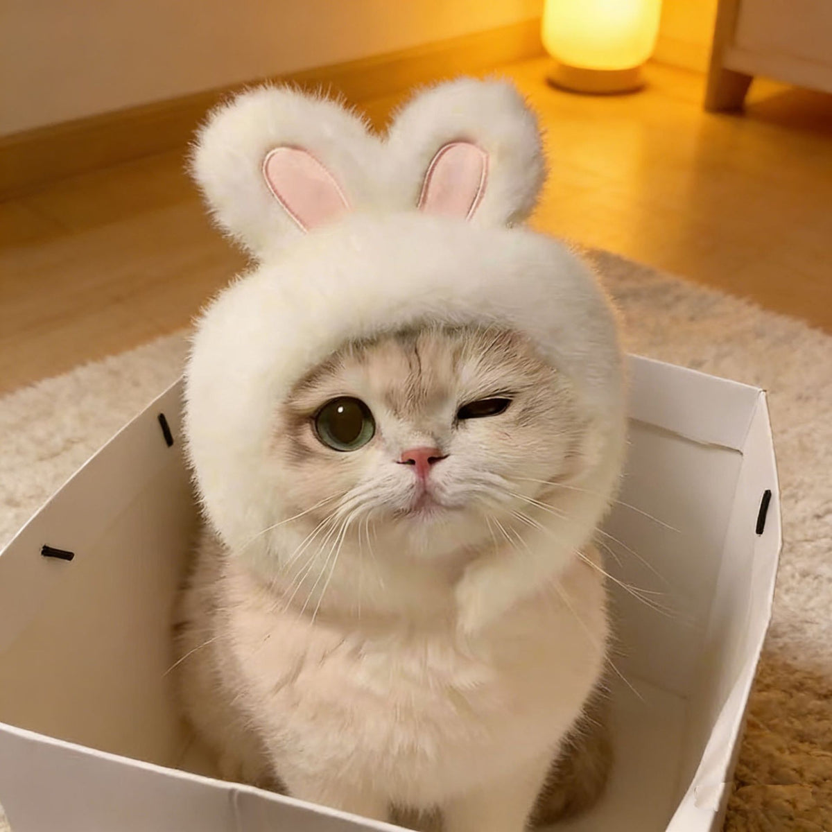 Cute animal headgear hat for cats and small dogs, in use with a pet