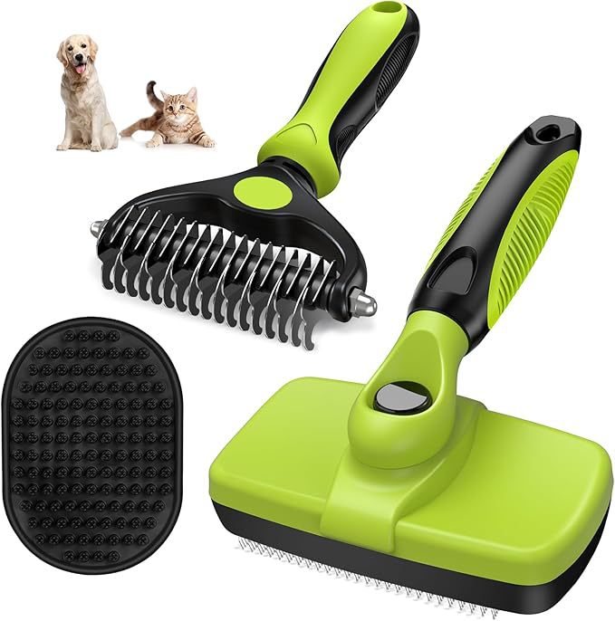 3-Piece Pet Grooming Comb Set with Massage Glove for Dogs and Cats