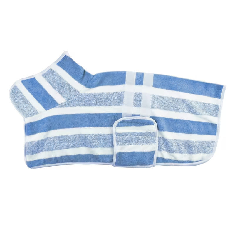 Absorbent Dog Bathrobe Towel, Coral Fleece Quick Dry Striped Wrap