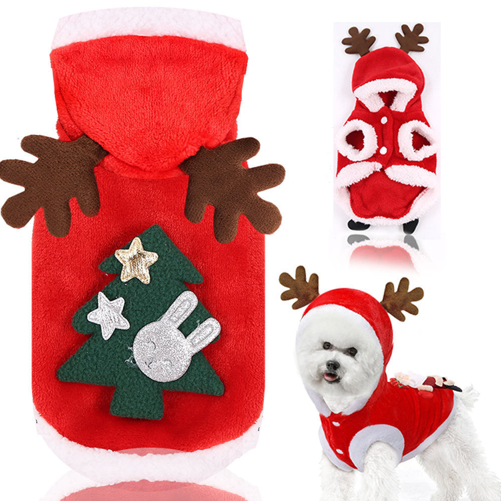 Flannel Christmas antler hooded pet costume in Green Tree Antlers, front view