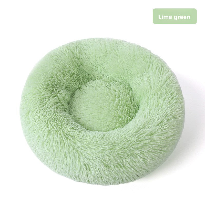 Plush round padded dog and cat bed in Fruit Green