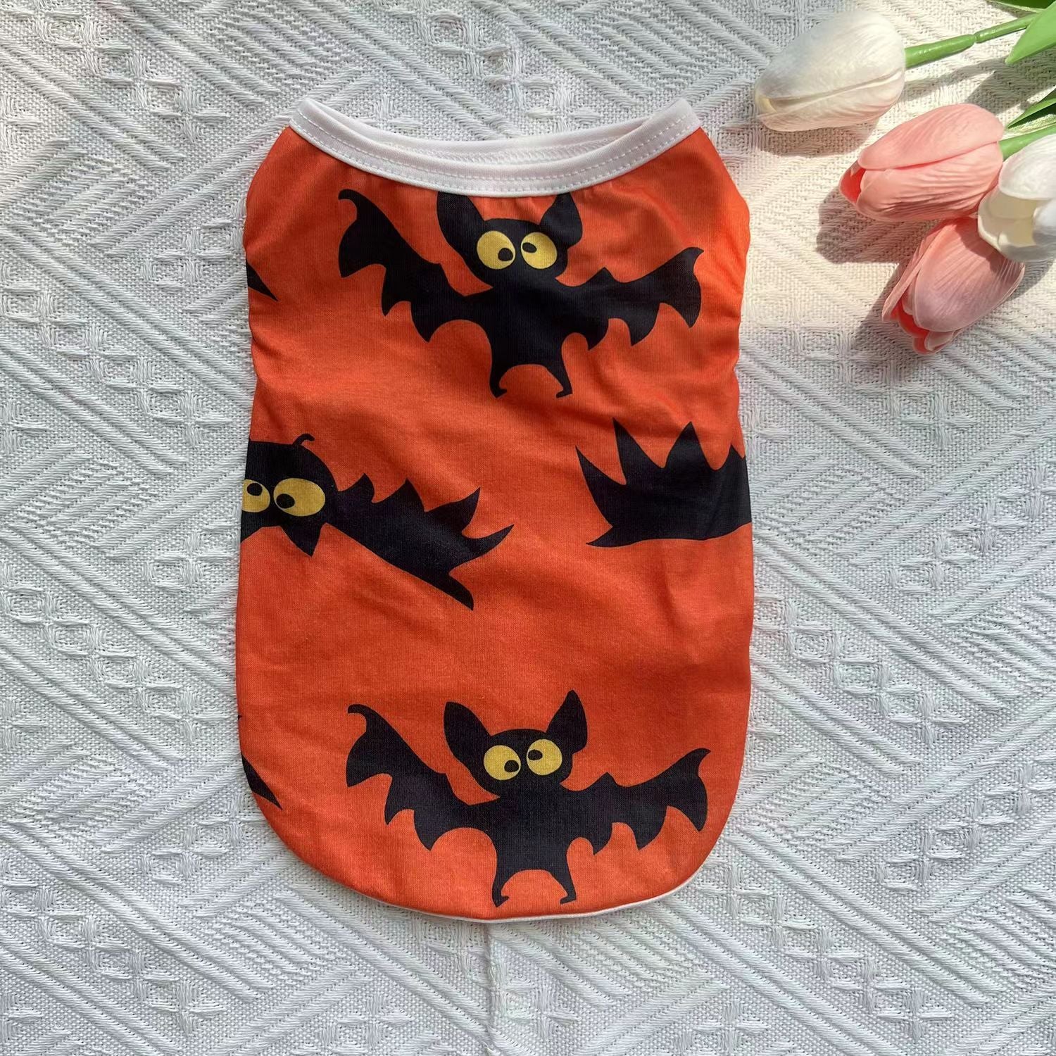 Lightweight Christmas dog vest in breathable polyester in White Gingerbread, showing size and shape