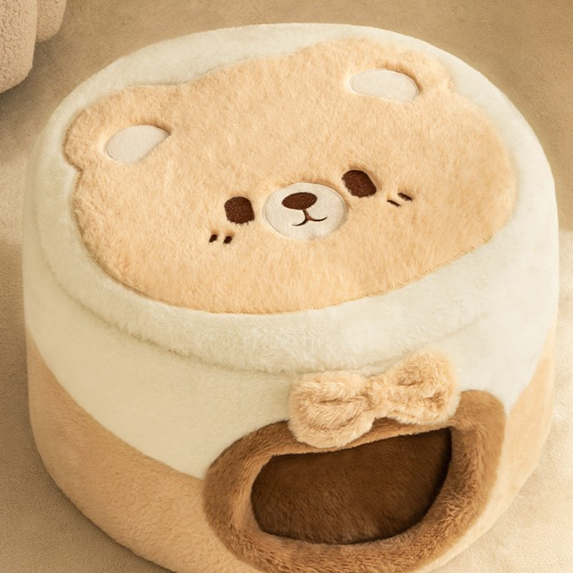 Enclosed cat bed and tent with cartoon bear design, product image 7