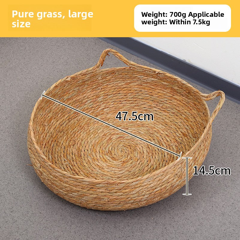 Handwoven grass and cotton linen cat nest with scratch pad, product image 5