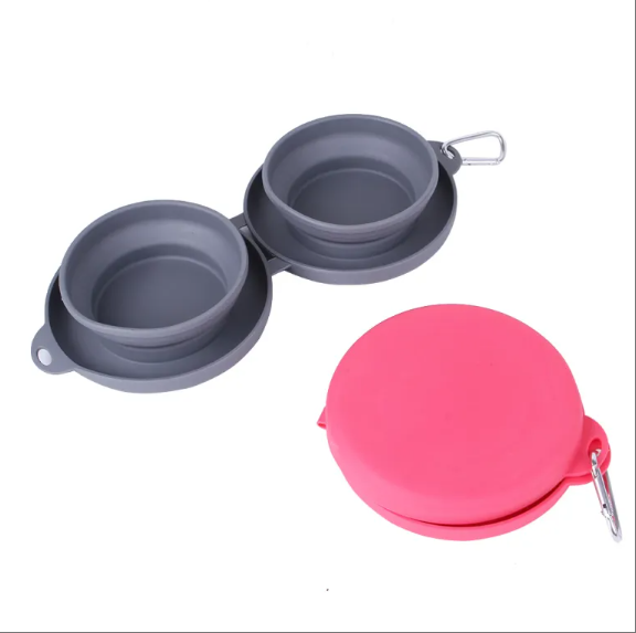 Collapsible Double Pet Bowl for Food and Water, Non-Slip Mat
