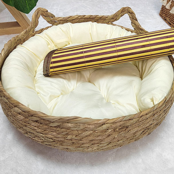 Woven cattail grass cat nest with cute cat ears, product image 11