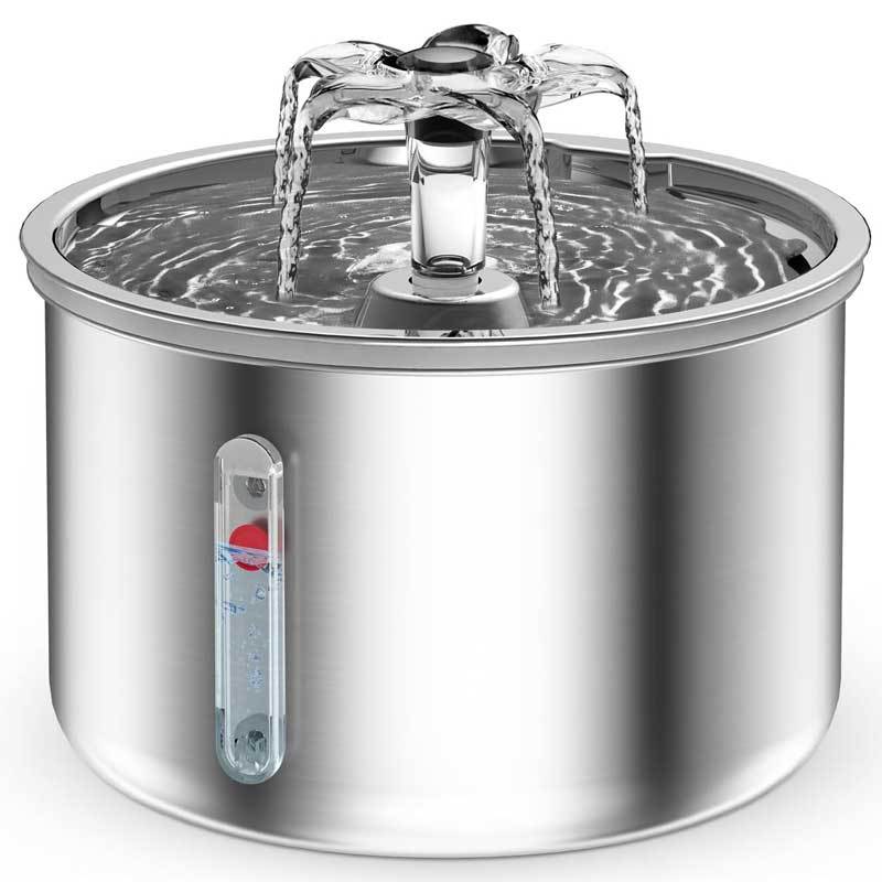 2L Stainless Steel Automatic Pet Water Dispenser with Quiet Pump and Visible Window