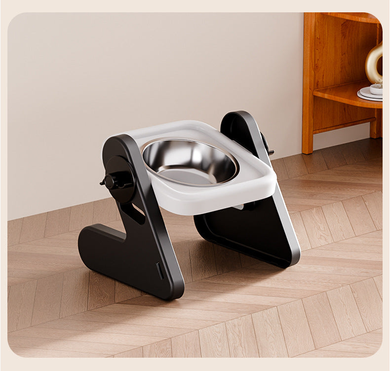 Adjustable height tilted pet bowl with stainless steel insert in grey, view 8