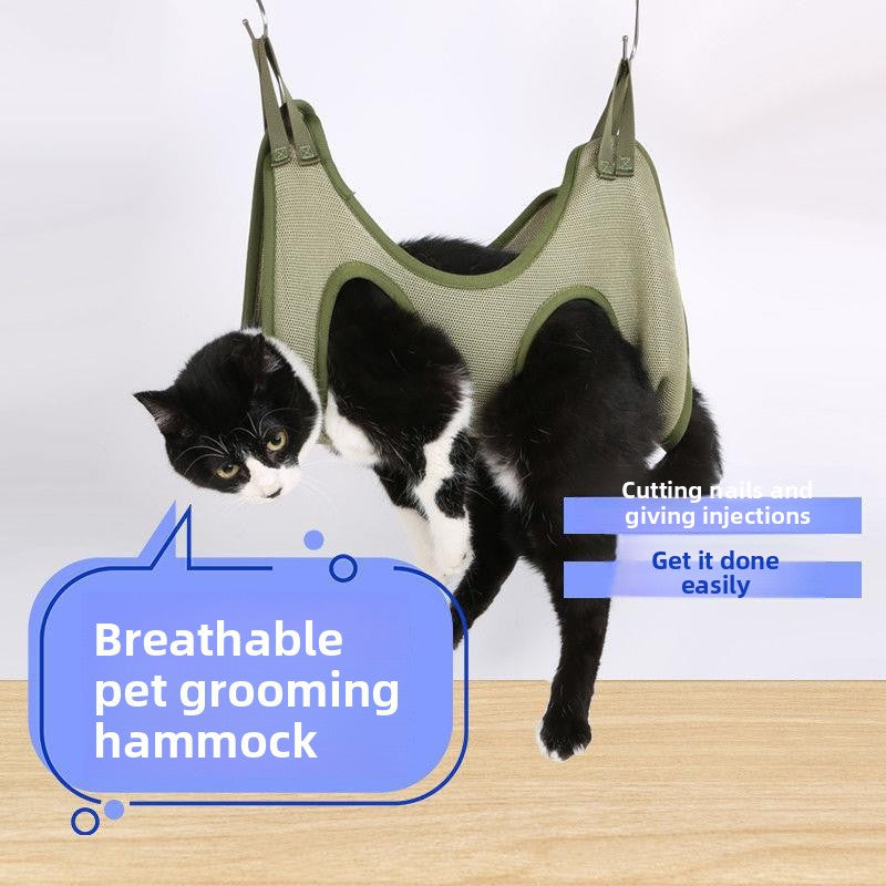 Black grooming hammock for small dogs with metal hook