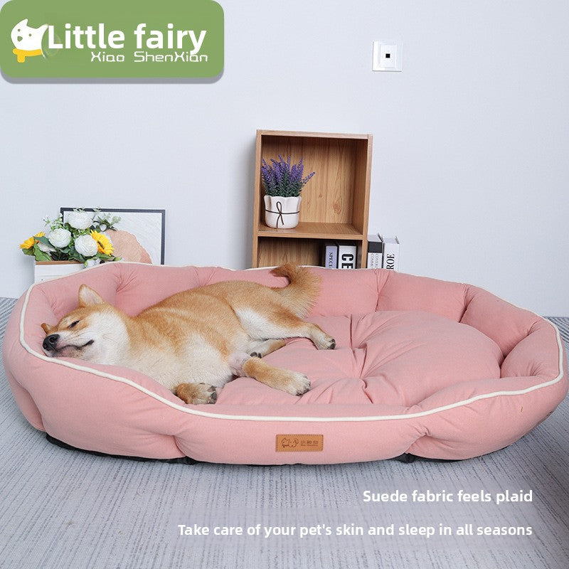 Soft suede oval pet bed with non-slip base, photo 1 of 25