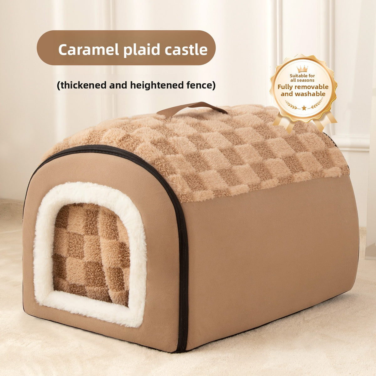 Enclosed pet bed with door curtain and removable pad for cats, photo 18