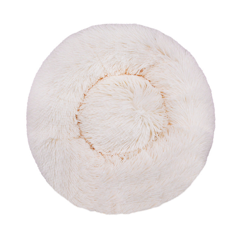 Round long plush nest bed for cats and dogs in Off-White