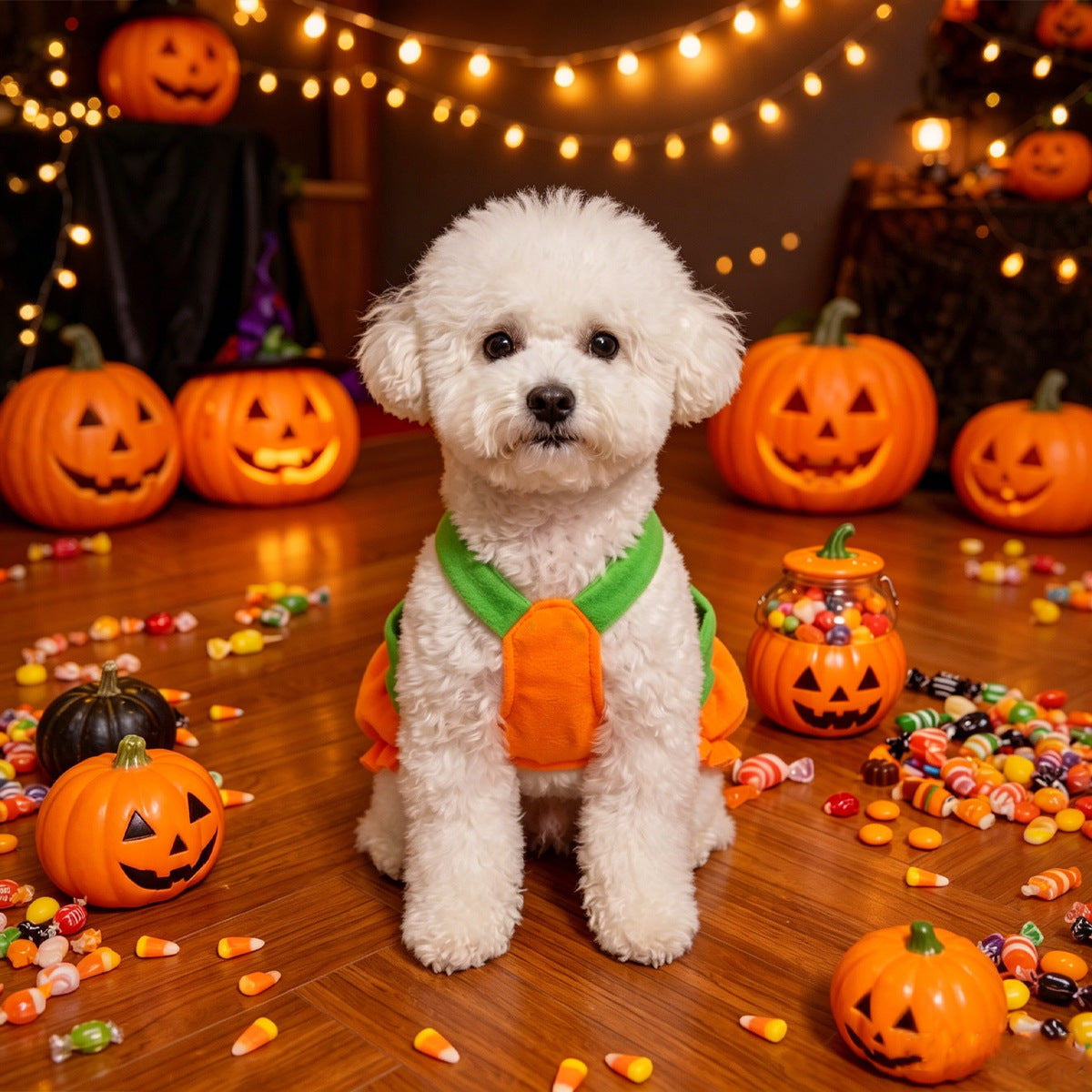 Orange pumpkin harness dress costume for dogs and cats, in Orange, image 2