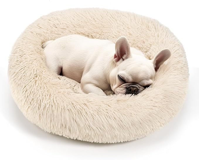 Deep long-pile pet bed with non-slip base in Light Grey, alternative angle view
