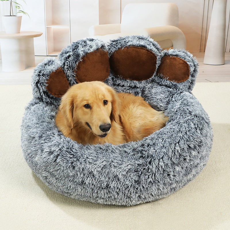 Bear Paw Pet Sofa Bed with Soft Long Plush for All Seasons