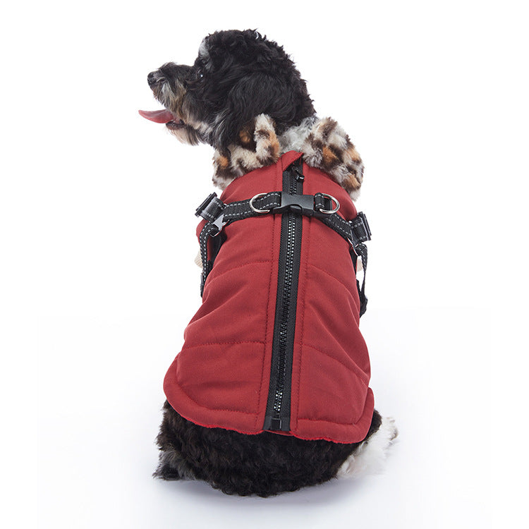 Reflective waterproof dog coat with lamb fleece lining, showing size and shape