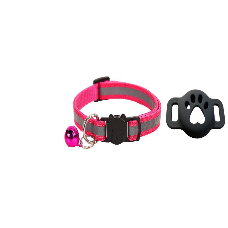 Reflective breakaway cat collar with silicone AirTag holder sleeve and bell, view 2