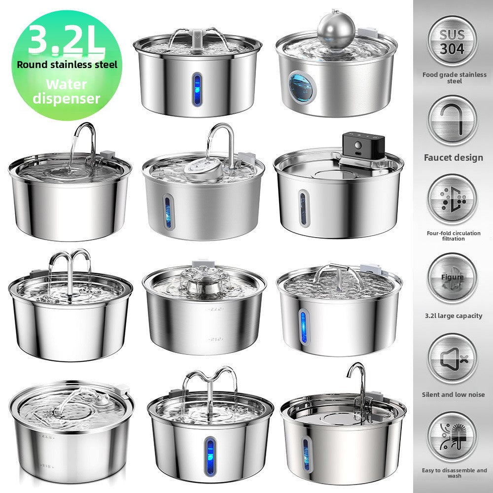 Automatic Stainless Steel Pet Water Dispenser with Multiple Outlet Options