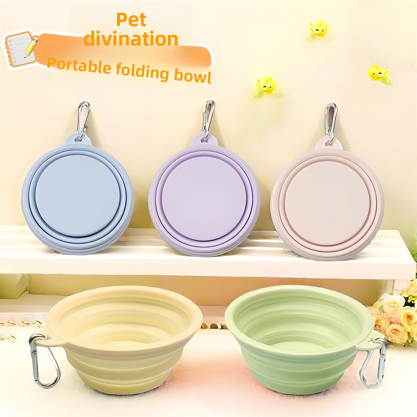 Portable Collapsible Silicone Pet Bowl 350ml with Carry Hook for Outdoor Use