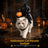 Cat dressed as a headless horseman with a pumpkin lantern