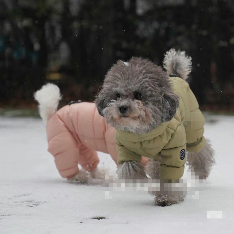 Four-leg padded winter jacket for small dogs in Army Green, close-up detail