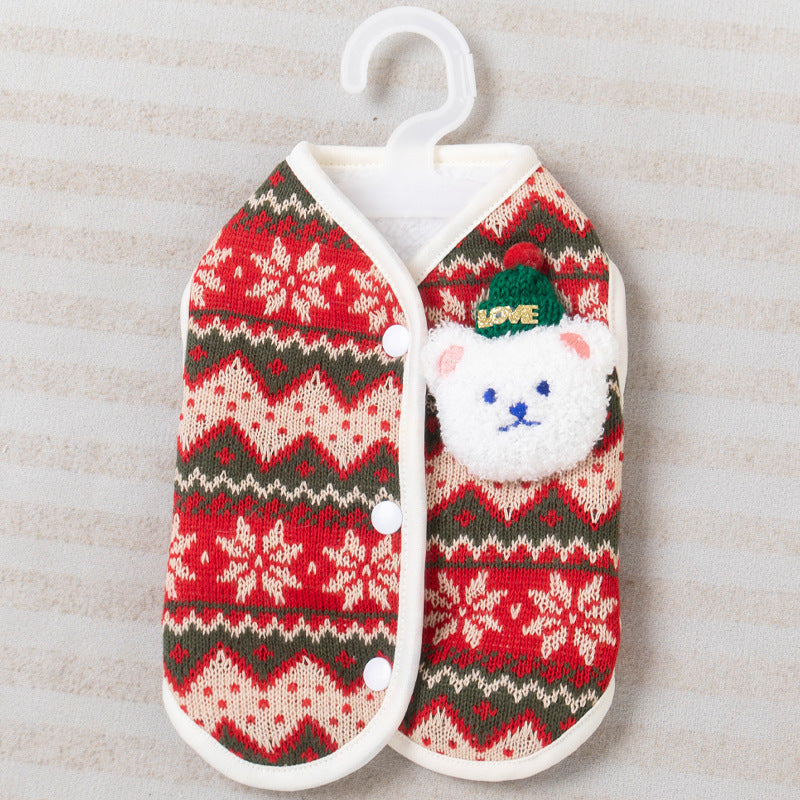 Christmas bear print pet vest for dogs and cats in Christmas Bear, front view