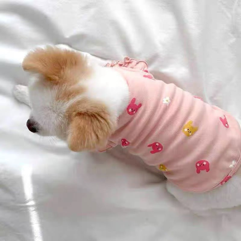 Lightweight flutter sleeve pet vests in pink and white