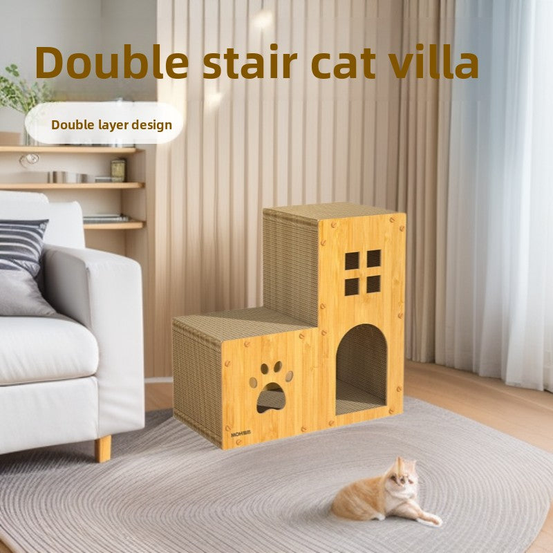 Two storey cardboard cat house with stairs and platform, photo 1 of 5