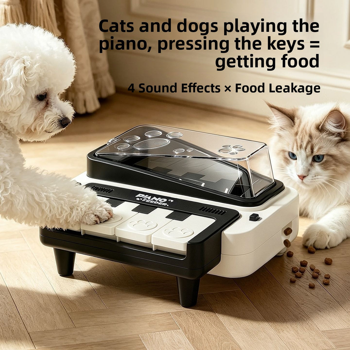Interactive Piano Pet Feeding Toy in Stainless Steel for Cats and Medium Dogs