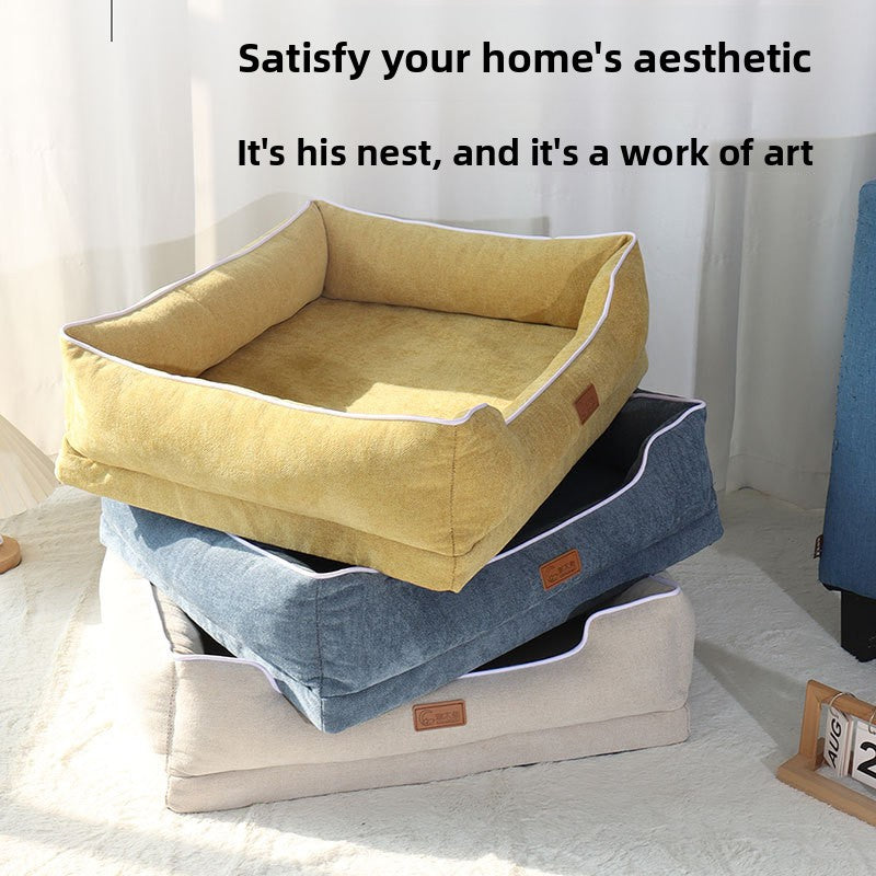 Thick Sofa-Style Dog Bed with Raised Sides for Winter