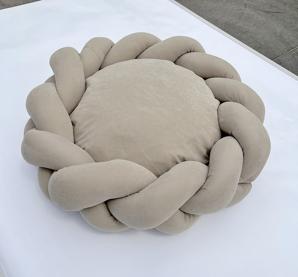 Hand-woven cotton rope pet bed in lemon yellow