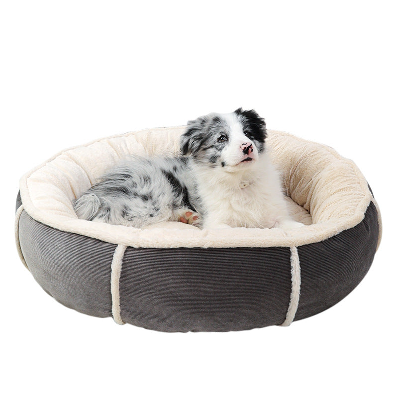 Round plush and corduroy pet bed for dogs and cats, photo 2 of 20